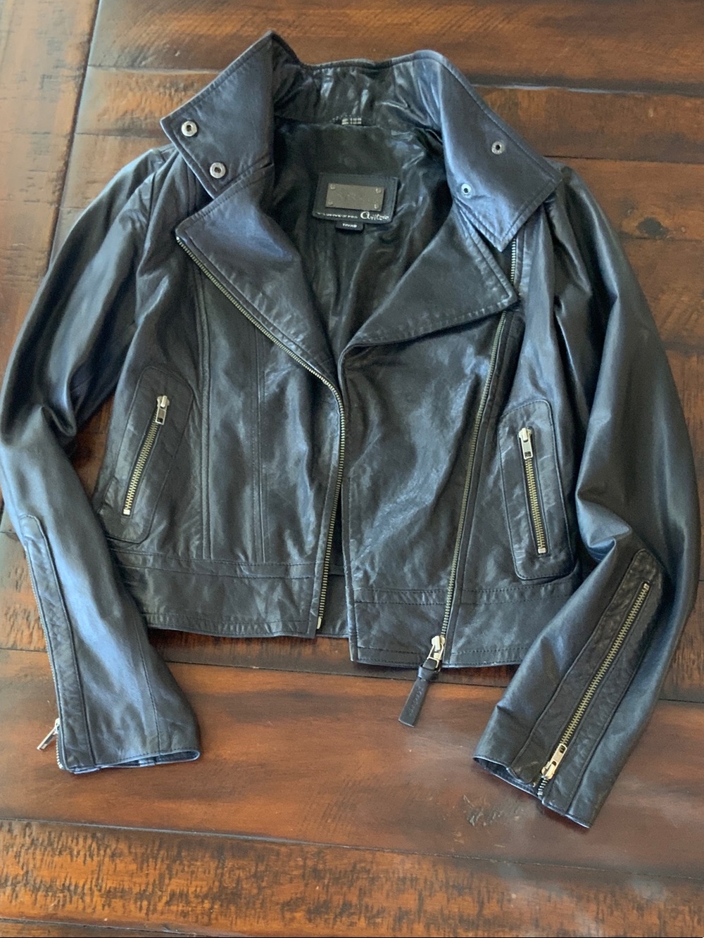 Aritzia Black Leather Asymmetrical Moto Jacket xs